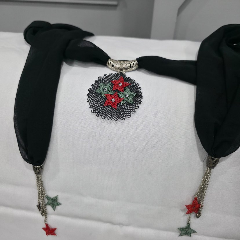 İğne oya detaylı uzun fular - Görsel 2