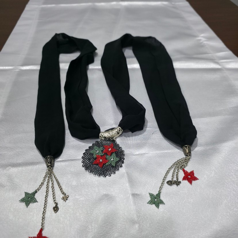 İğne oya detaylı uzun fular - Görsel 3