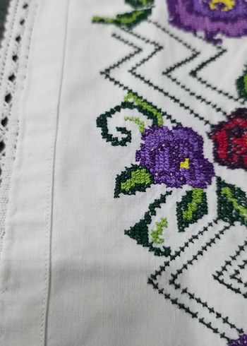 Çiçek Desenli kanaviçe elişi yastık - Görsel 6