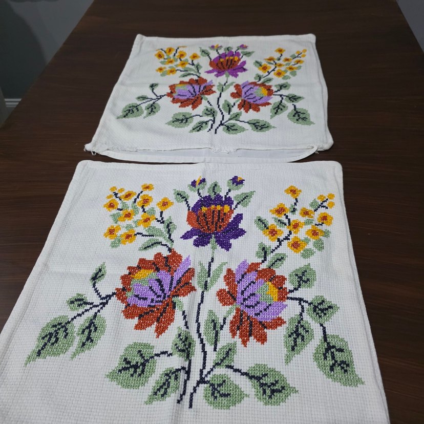 Nakışlı Çiçek Desenli Etamin Kırlent - Görsel 5