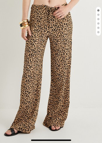 Kadın Leopar Desenli Bol Paça Pantolon
