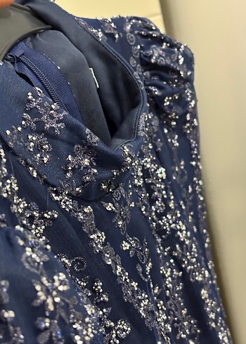 Lacivert Uzun Bohem Balıkçı Yaka abiye Elbise - Görsel 4