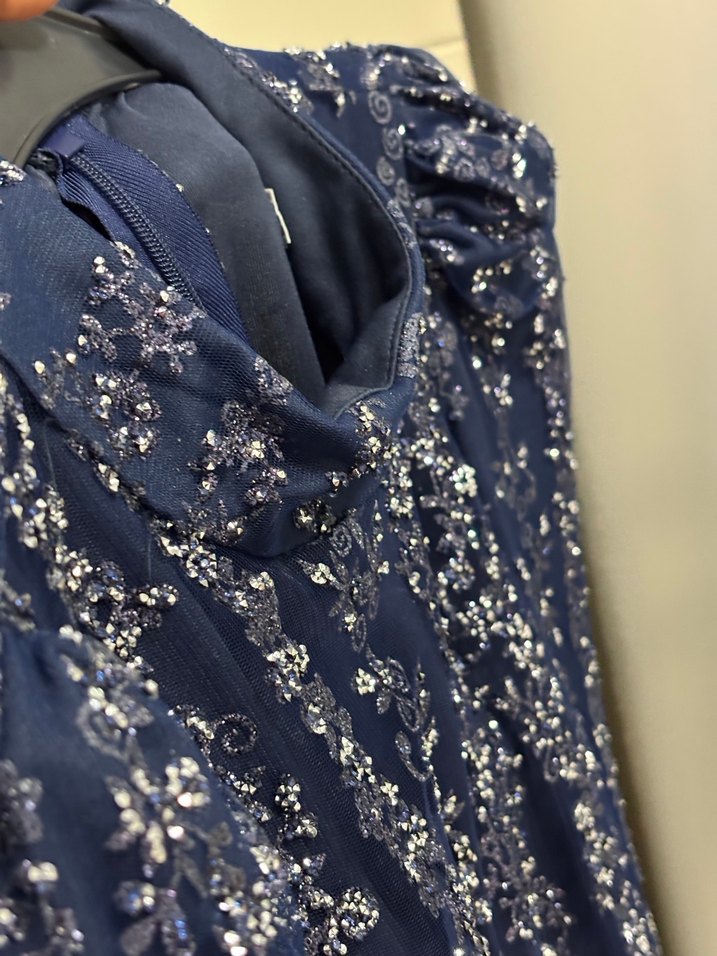 Lacivert Uzun Bohem Balıkçı Yaka abiye Elbise - Görsel 4