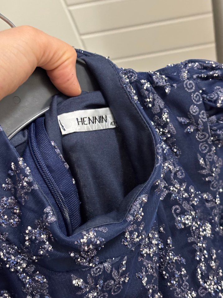 Lacivert Uzun Bohem Balıkçı Yaka abiye Elbise - Görsel 5