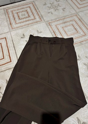 Kahverengi Kemerli Kadın palazzo Kumaş Pantolon - Görsel 4