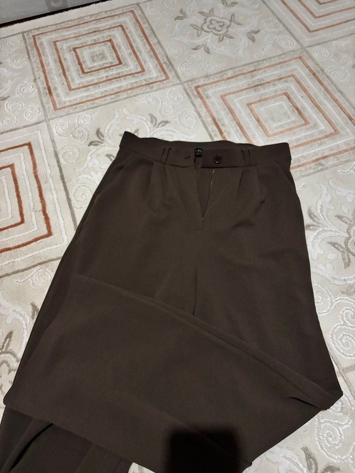 Kahverengi Kemerli Kadın palazzo Kumaş Pantolon - Görsel 4