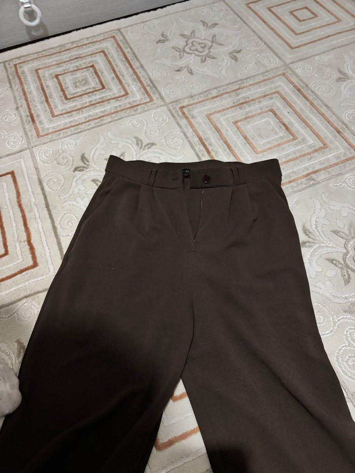 Kahverengi Kemerli Kadın palazzo Kumaş Pantolon - Görsel 2