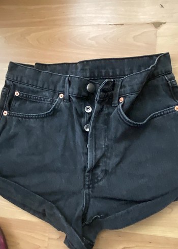 H&M Siyah Mini Kot Şort Rahat Kesim