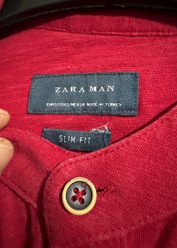 Zara Kırmızı %100Keten Erkek Gömlek - Görsel 2
