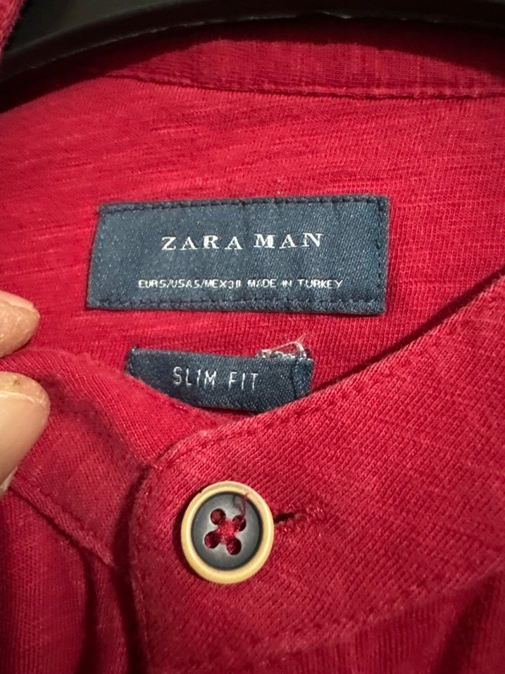 Zara Kırmızı %100Keten Erkek Gömlek - Görsel 2