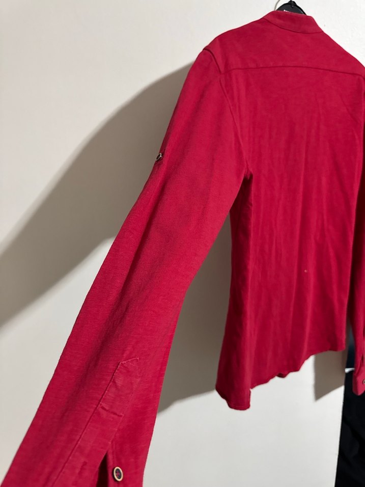 Zara Kırmızı %100Keten Erkek Gömlek - Görsel 3