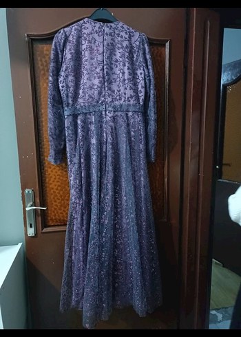 Uzun Kollu, Salaş Kesim Mor Vintage Abiye Elbise