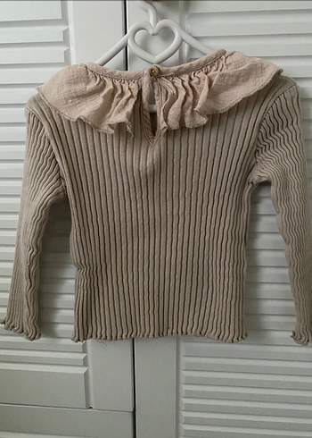 Bej Keten Kız Bluz - Pilili, Uzun Kollu - Görsel 2