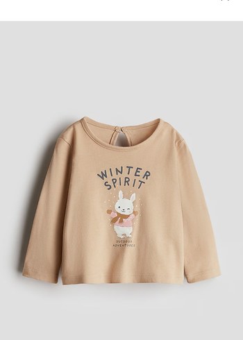 Kız Çocuk Bej Uzun Kollu Baskılı Tişört - Görsel 4