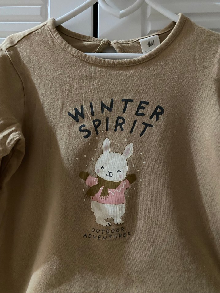 Kız Çocuk Bej Uzun Kollu Baskılı Tişört - Görsel 2