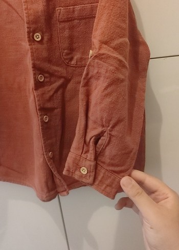Erkek Çocuk kiremit rengi Düğmeli Keten Gömlek - Görsel 2