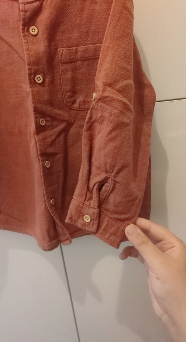 Erkek Çocuk kiremit rengi Düğmeli Keten Gömlek - Görsel 2