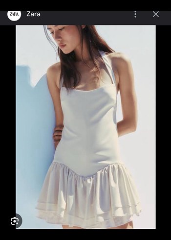 Zara Beyaz Mini Fırfırlı Elbise