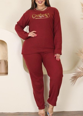 Diğer %50 Pamuk Bordo Kadın Uzun Kollu Rahat Pijama Takımı