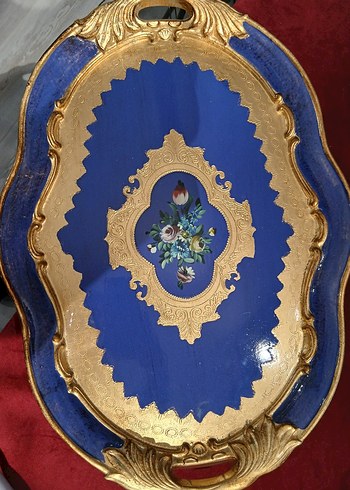 Gül Ağcı tepsi 35cm Lacivert İşlemeli Altın Detaylı Tepsi - Görsel 2