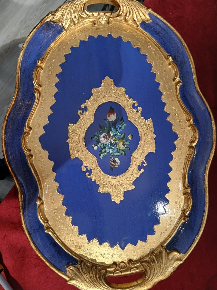 Gül Ağcı tepsi 35cm Lacivert İşlemeli Altın Detaylı Tepsi - Görsel 2