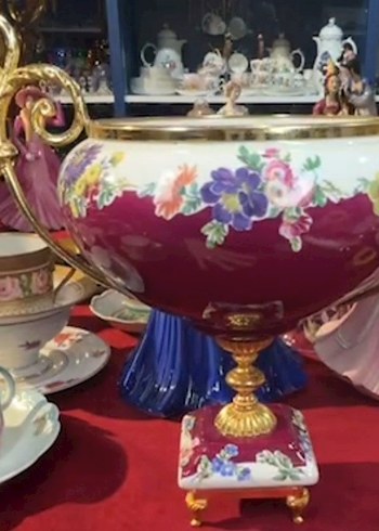 FRANSOZ PORSELENİ EL BOYAMA Bordo Renkli Çiçek Desenli Dekoratif - Görsel 3