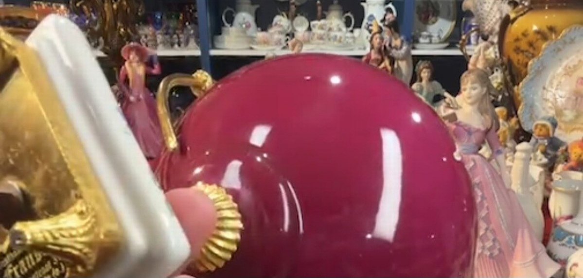 FRANSOZ PORSELENİ EL BOYAMA Bordo Renkli Çiçek Desenli Dekoratif - Görsel 4