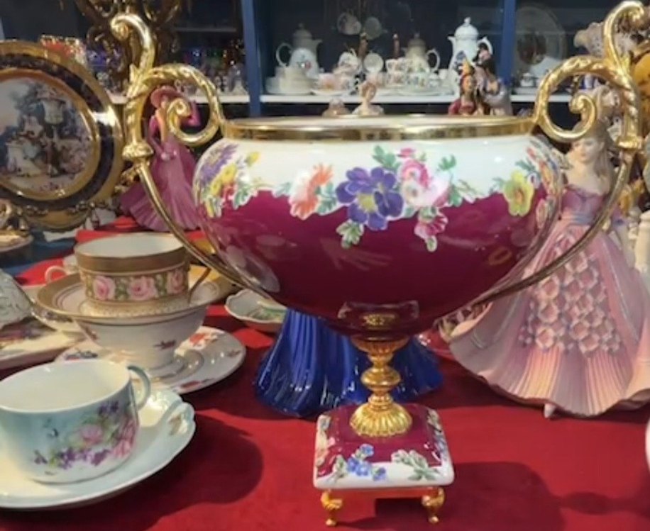 FRANSOZ PORSELENİ EL BOYAMA Bordo Renkli Çiçek Desenli Dekoratif - Görsel 3