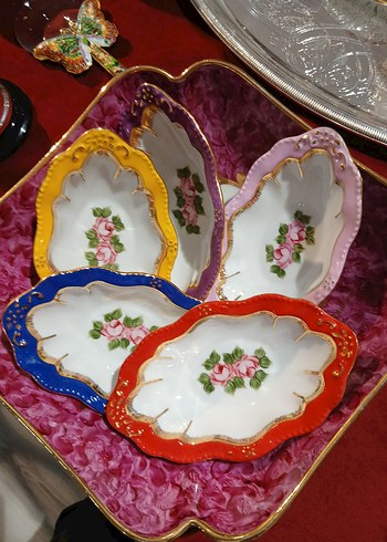 Limoges Pembe Desenli Klasik sunumluk ve 5 adet çerezlik - Görsel 9