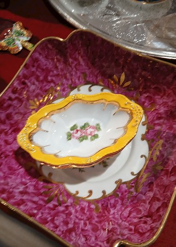 Limoges Pembe Desenli Klasik sunumluk ve 5 adet çerezlik - Görsel 8