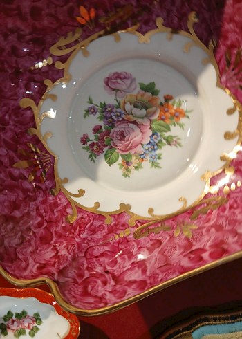 Limoges Pembe Desenli Klasik sunumluk ve 5 adet çerezlik - Görsel 2