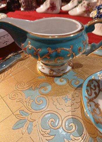 Kütayya Porselen Turkuaz Altın Detaylı Porselen Fincan Takımı - Görsel 3