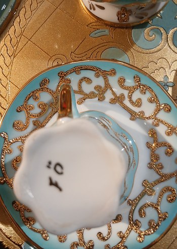 Kütayya Porselen Turkuaz Altın Detaylı Porselen Fincan Takımı - Görsel 6