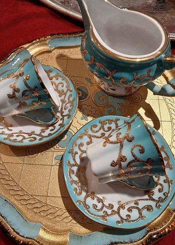 Kütayya Porselen Turkuaz Altın Detaylı Porselen Fincan Takımı - Görsel 2