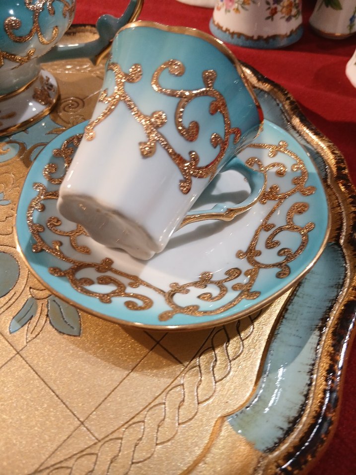 Kütayya Porselen Turkuaz Altın Detaylı Porselen Fincan Takımı - Görsel 4