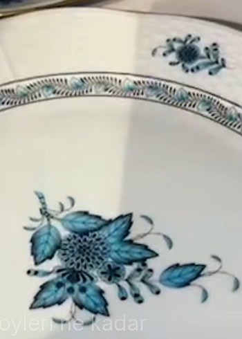 HEREND PLATİN KAPLAMA  AY TABAK Parlak Mavi Yemek Kabı - Görsel 3