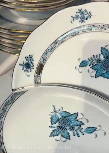 HEREND PLATİN KAPLAMA  AY TABAK Parlak Mavi Yemek Kabı - Görsel 2