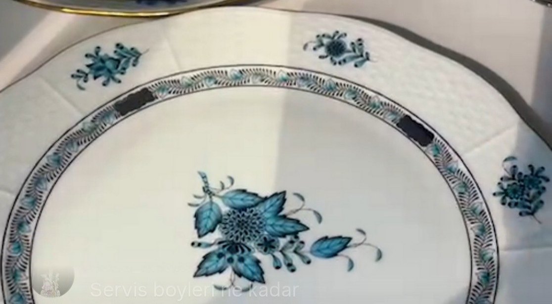 HEREND PLATİN KAPLAMA  AY TABAK Parlak Mavi Yemek Kabı - Görsel 3