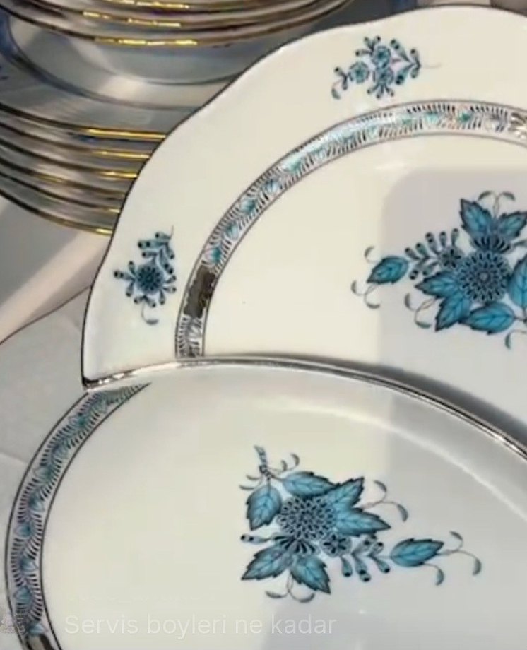 HEREND PLATİN KAPLAMA  AY TABAK Parlak Mavi Yemek Kabı - Görsel 2