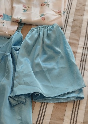 xl Beden mavi Renk Bohem Mavi Uzun Askılı Kadın Pijama Takımı