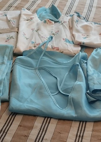 Bohem Mavi Uzun Askılı Kadın Pijama Takımı