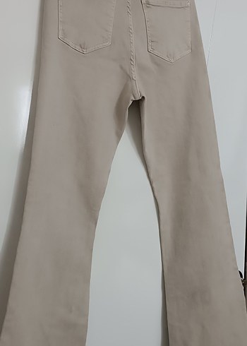 Bej İspanyol paça denim kot pantolon