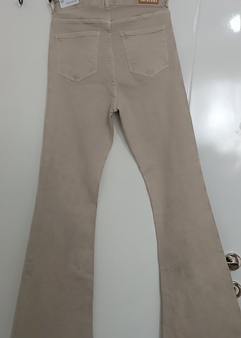 m Beden Bej İspanyol paça denim kot pantolon