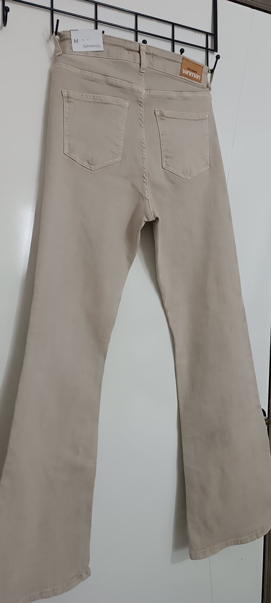 Bej İspanyol paça denim kot pantolon - Görsel 2