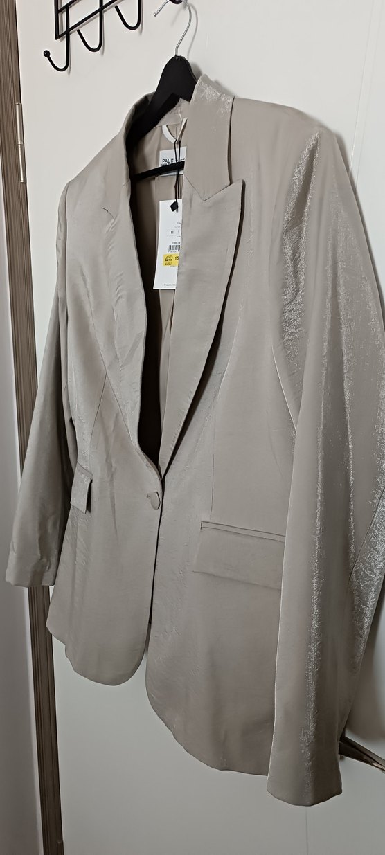 Düğmeli Bej Midi Kadın Blazer Ceket - Görsel 2