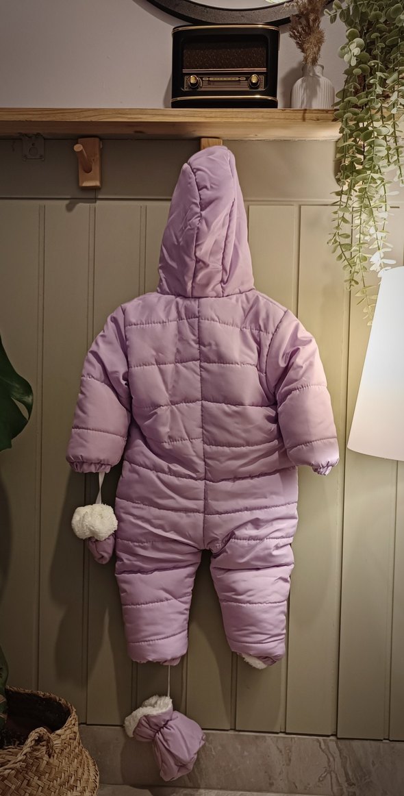 Kürklü Nakışlı Lila Bebek Kız Tulumu - Görsel 3