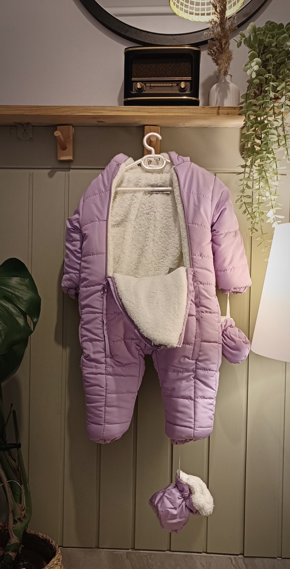 Kürklü Nakışlı Lila Bebek Kız Tulumu - Görsel 2