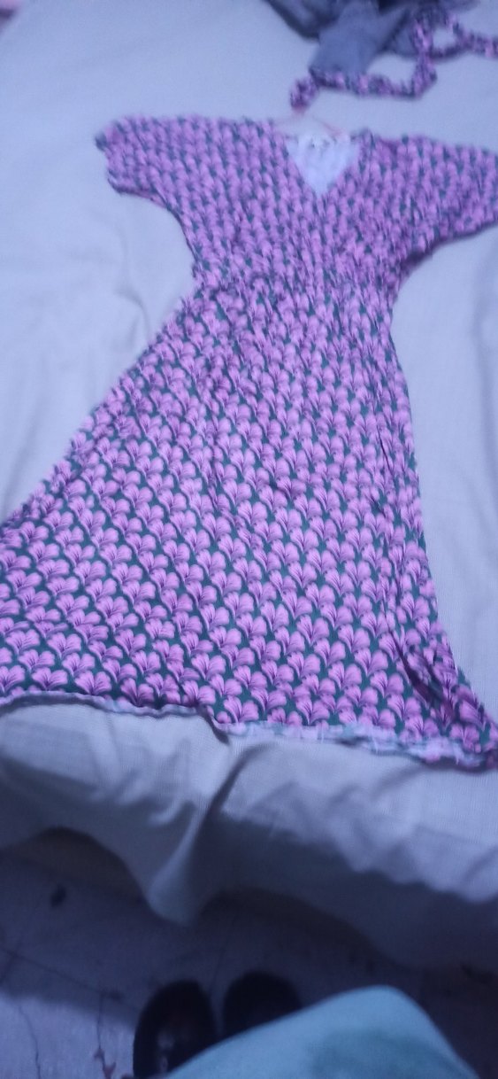 Pembe yeşil Desenli Kadın elbise - Görsel 2