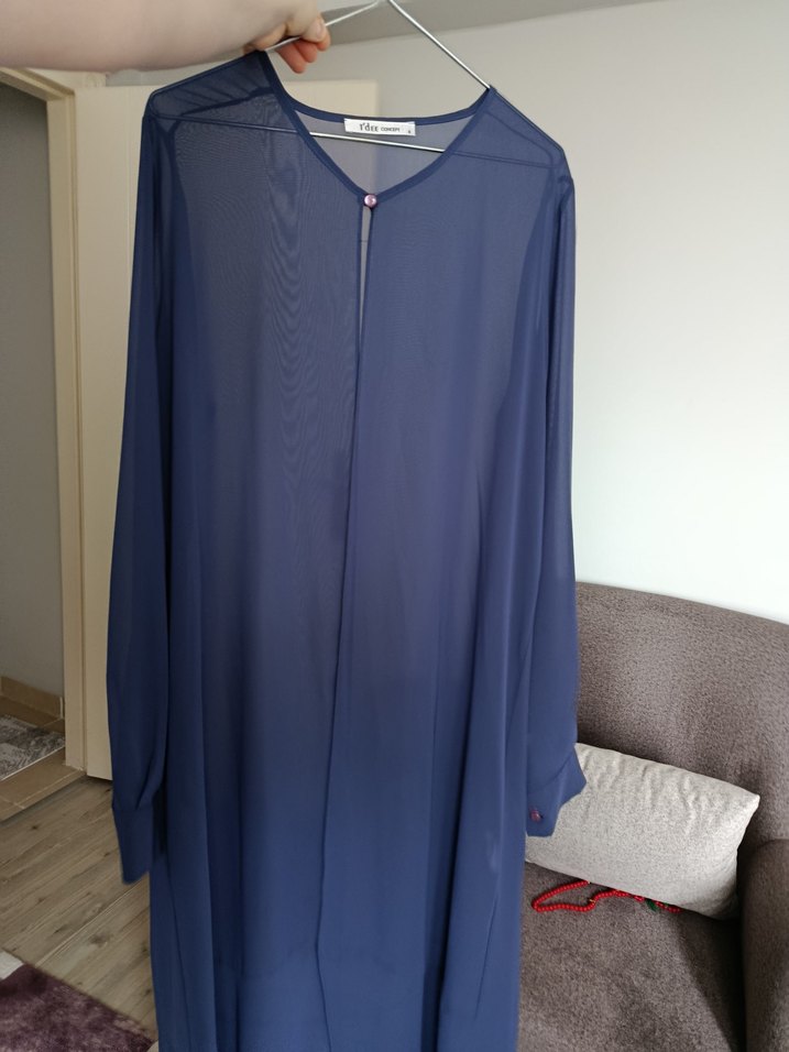 Lacivert Uzun Kollu kimono ferace - Görsel 2