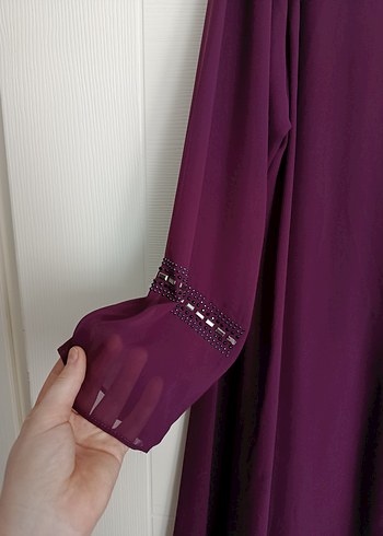 Bordo Nakışlı Uzun Kadın Elbise - Görsel 2